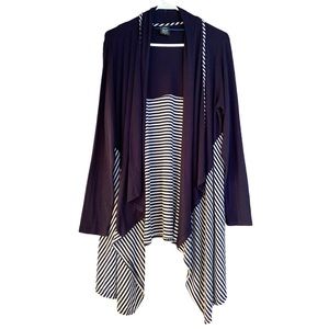 Bobeau Striped Waterfall Open Front Cardigan XL